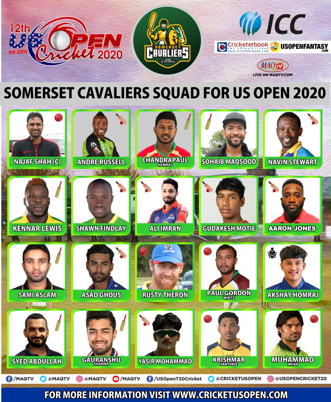 Somerset Cavaliers Roster for US Open 2020